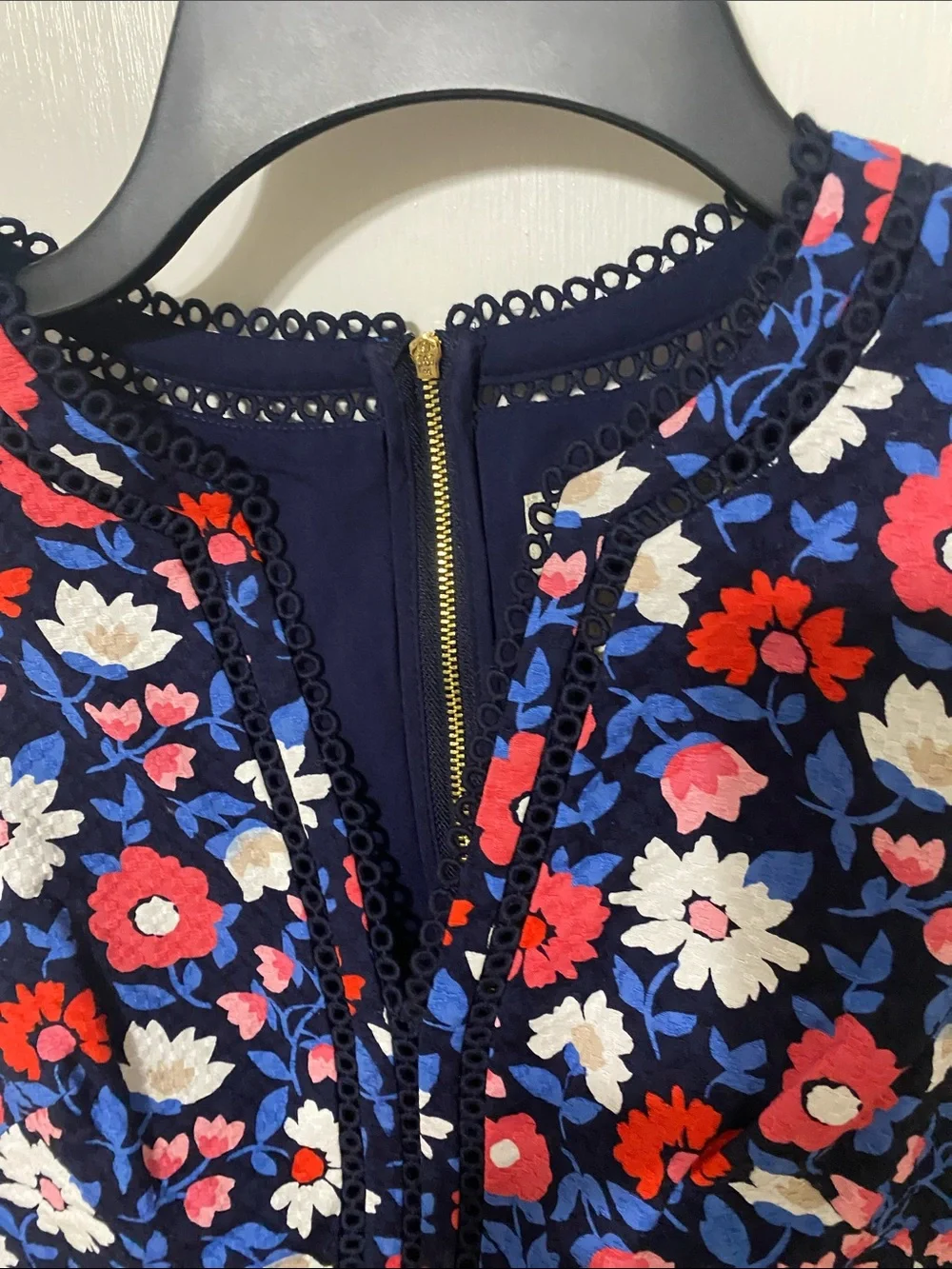 kate spade Navy Floral V-Neck Mini Dress with Red & White Blooms
